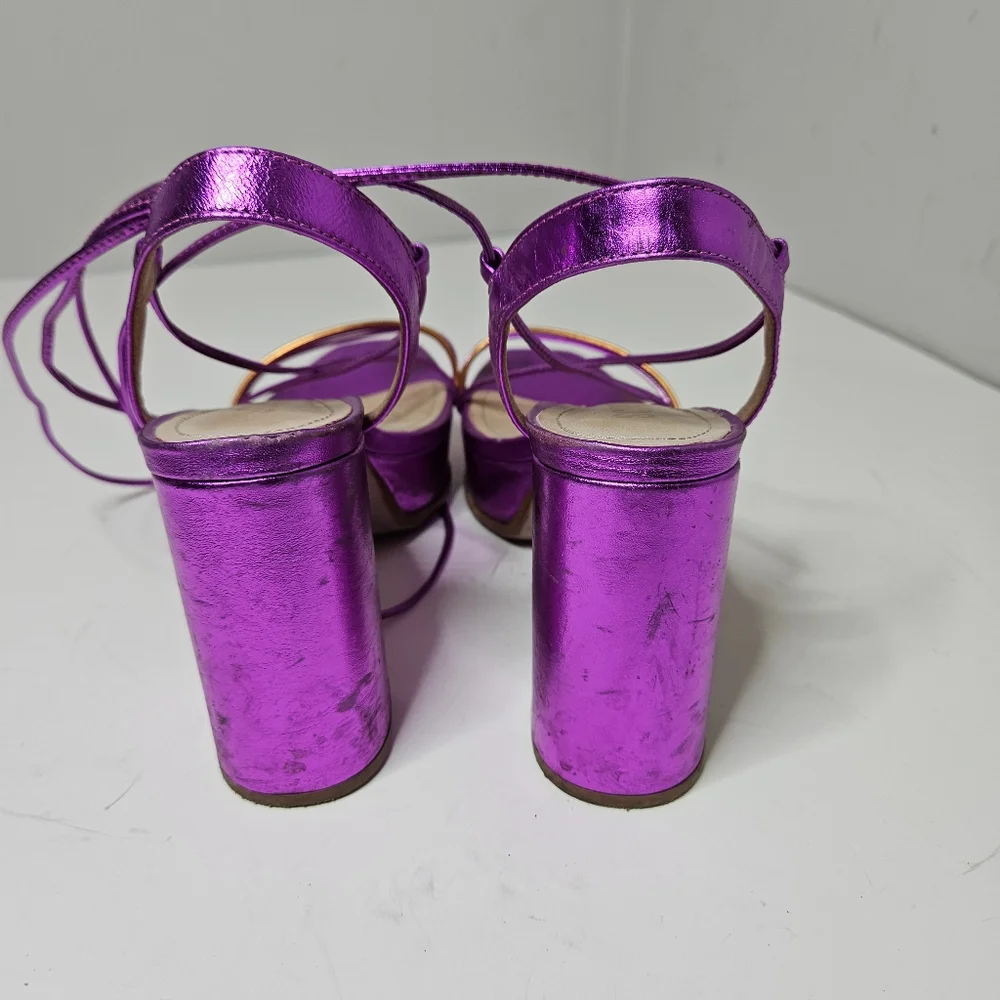 Schutz Arceli Platform in Bright Violet Metallic Ankle Tie Strap Women's 7.5